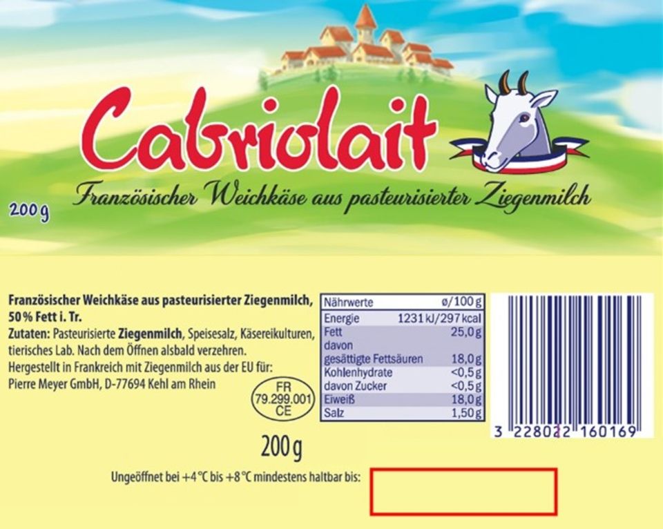 Käse-Rückruf: Cabriolait Französischer Weichkäse aus pasteurisierter Ziegenmilch