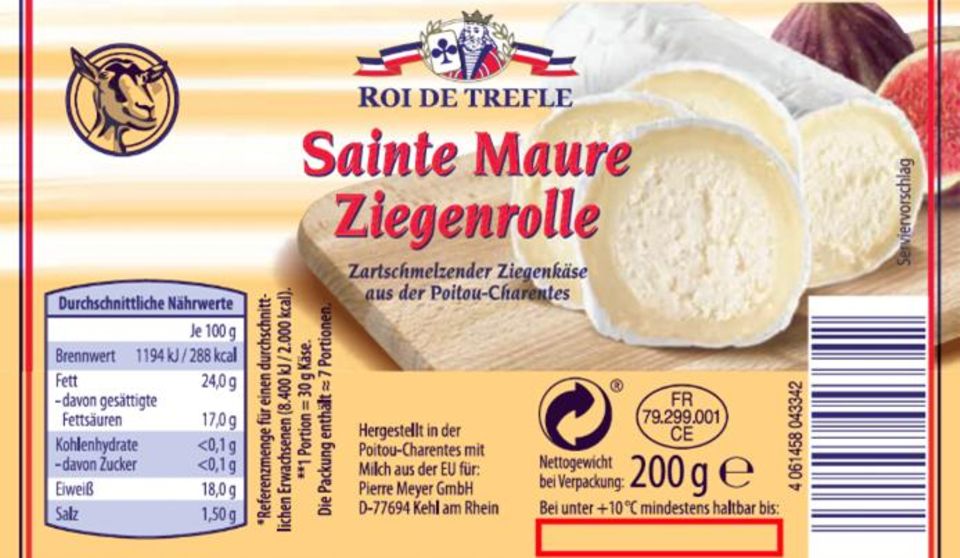 Käse-Rückruf: "Roi de Trèfle Saint Maure Ziegenrolle"