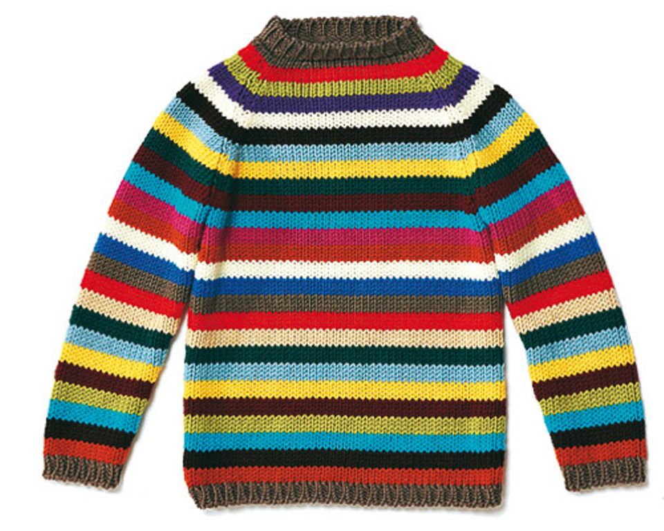Ringelpulli für Kinder stricken: Bunt geringelter Pullover