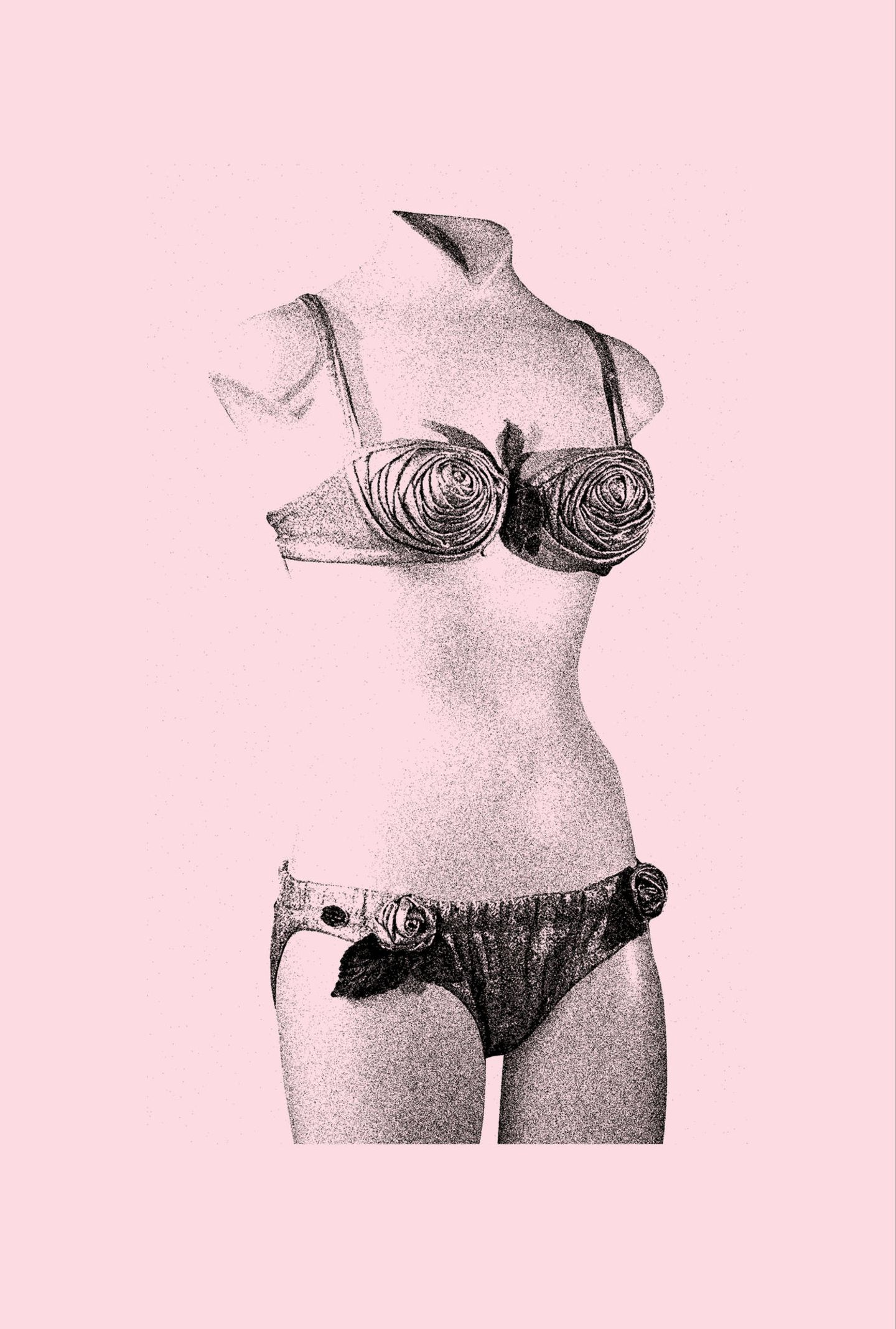 Ein Badekostüm bestehend aus zwei Teilen. Das Gegenstück des Badeanzugs – der Bikini. 1946, in einem Pariser Schwimmbad, gab die Revue-Tänzerin Micheline Bernardini, freie Sicht auf ihren Bauchnabel. Sie trug das Design des Erfinders Louis Réard. Der Stoff war kein gewöhnlicher, er hatte Zeitungsausschnitte des erfolgreichen Nucleartests, auf den Bikini Atollen aufgedruckt. Der Bikini war zu der Phase ein Symbol der Befreiung der Frau und ein Inbegriff für den Fortschritt.  Das abgebildete Modell leitete 1947 die zweite Renaissance des Bikinis ein. Er wurde nicht nur am Strand getragen ­– Frauen stolzierten auf Schönheitswettbewerben in ihm über den Laufsteg. Hier wurde er eher als Zeichen der Objektifizierung und Sexualisierung des weiblichen Körpers gesehen.