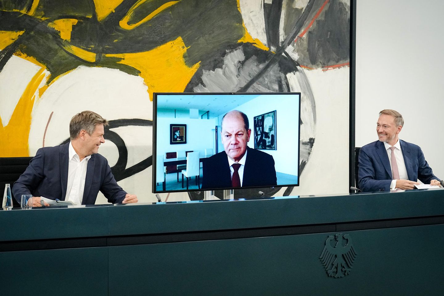 Wirtschaftsminister Robert Habeck, Bundeskanzler Olaf Scholz und Finanzminister Christian Lindner 
