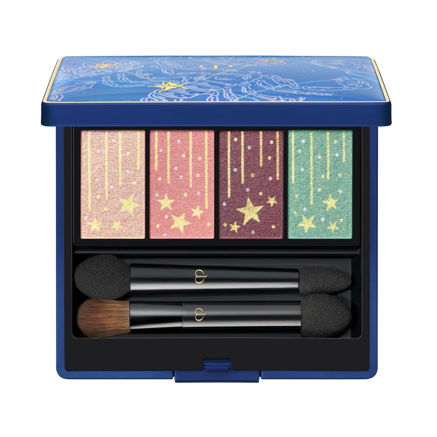 Die sorgen für das Funkeln in — und vor allem auch auf den Augen. In Zusammenarbeit mit dem berühmten Pariser Schmuckdesigner Elie Top hat Clé de Peau Beauté einen Lidschatten kreiert, der zum Träumen einlädt. Auf der magischen Verpackung des Eye Color Quads bestechen nicht nur die Sternbilder Skorpion, Waage und südliche Krone, sondern im Inneren warten Nuancen von Gold über Orange bis Rotbraun und Wiesengrün! Über Clé de Peau Beauté, ca. 57 Euro.