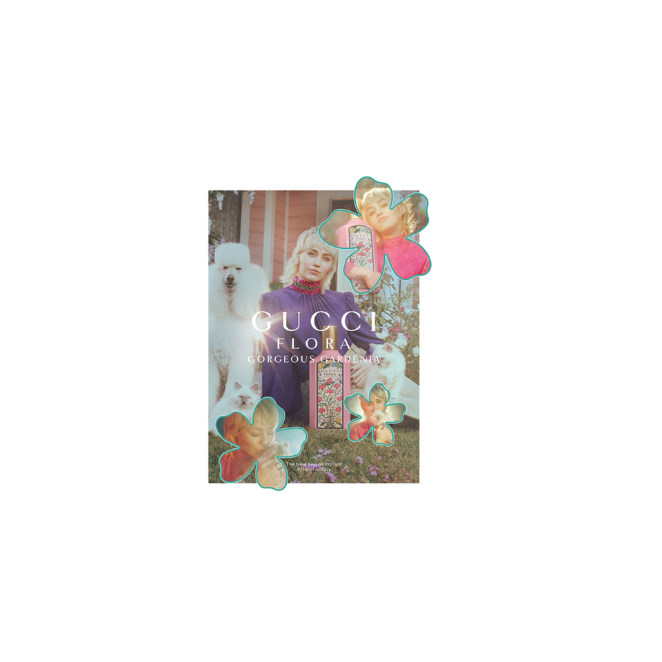 Zum zweiten Mal in Folge wurde das "Flora Gorgeous Gardenia" von Gucci als das beste Anzeigemotiv ausgezeichnet. Das Gesicht des Dufts ist Sängerin Miley Cyrus: Zusammen mit einem weißen Pudel und zwei Katzen ziert sie das Werbefoto. Ihre einzigartige Persönlichkeit soll den Duft von Guccis Kreativdirektor Alessandro Michele inspiriert haben. Gucci, Flora Gorgeous Gardenia, 30 ml für 75 Euro.