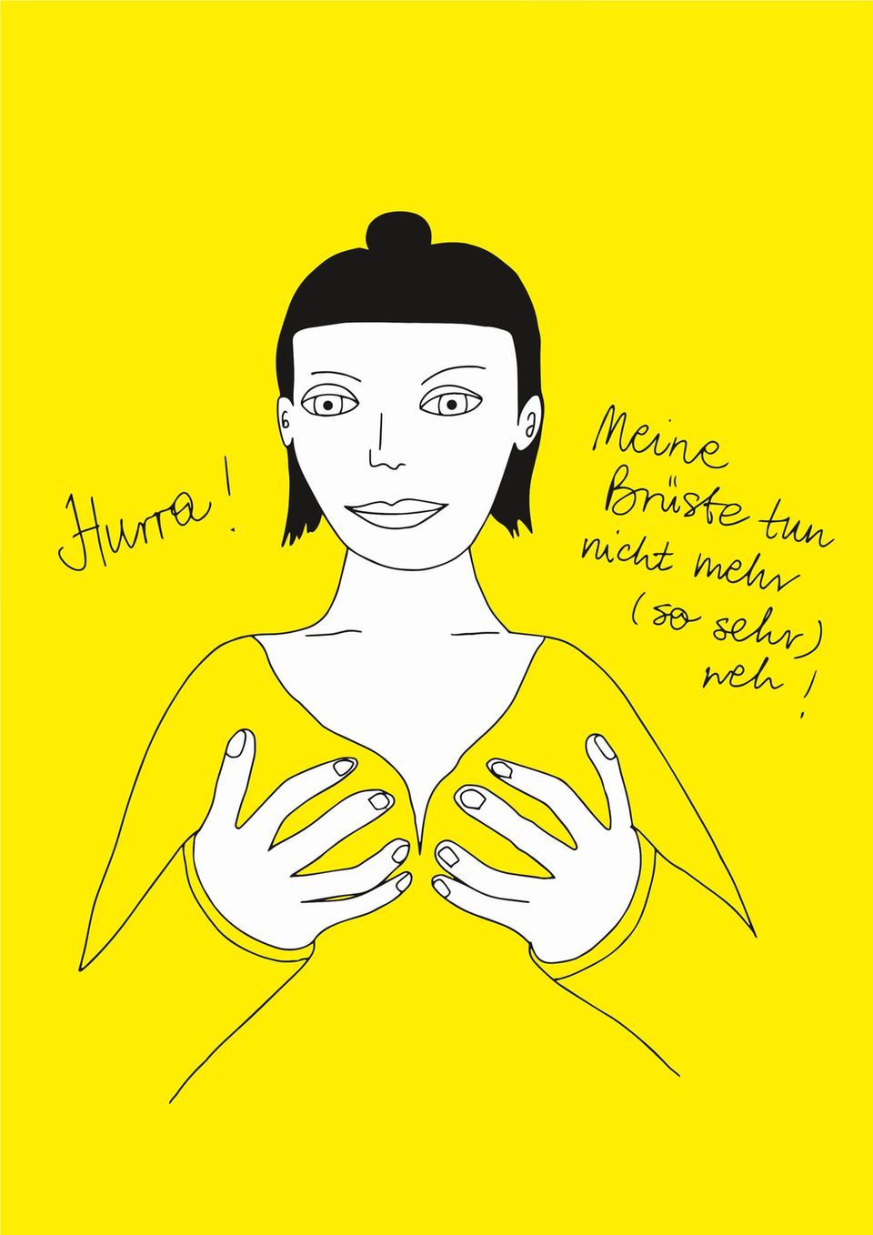 Comic Schwanger schafft: Frau mit schmerzenden Brüsten