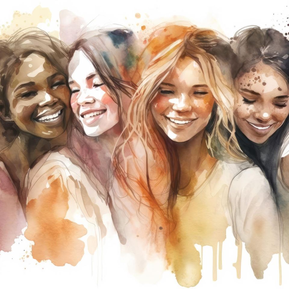 Eine Zeichnung mehrerer lachender Frauen