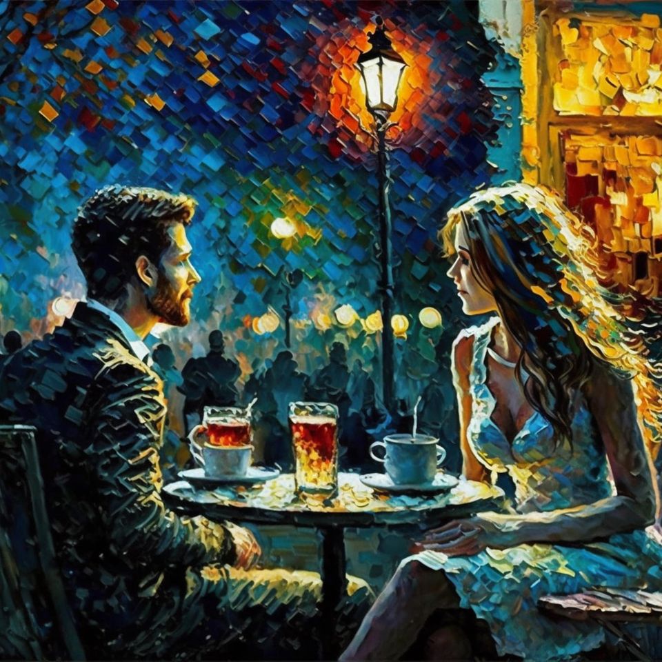 Mann und Frau sitzen sich beim Date gegenüber
