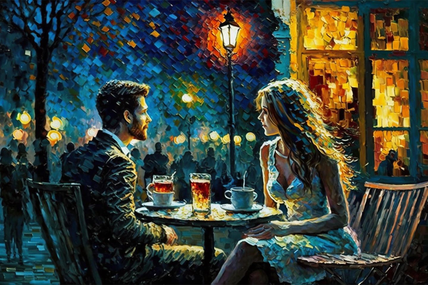 Mann und Frau sitzen sich beim Date gegenüber