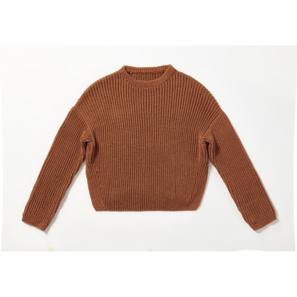 Gemütlichen Halbpatent-Pullover stricken: Brauner Halbpatent-Pullover