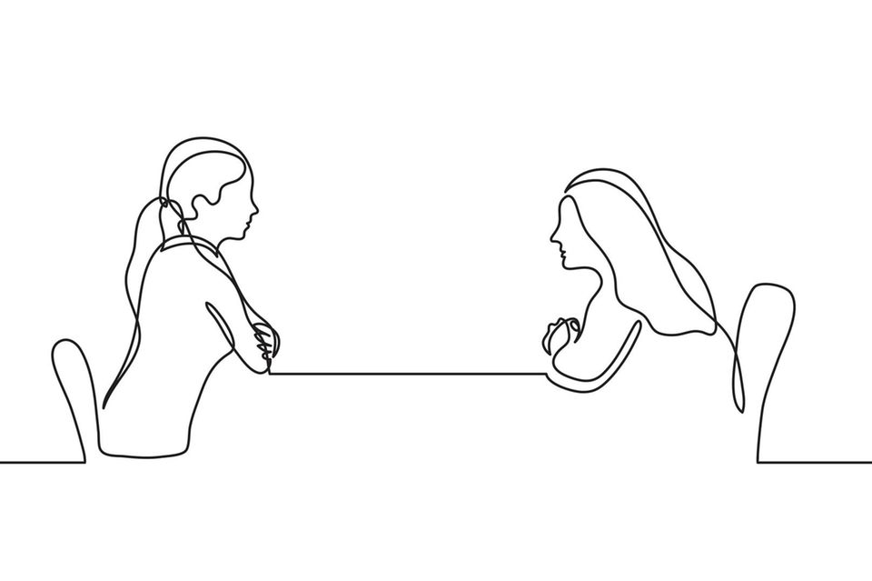 Zeichnung: zwei Frauen am Tisch