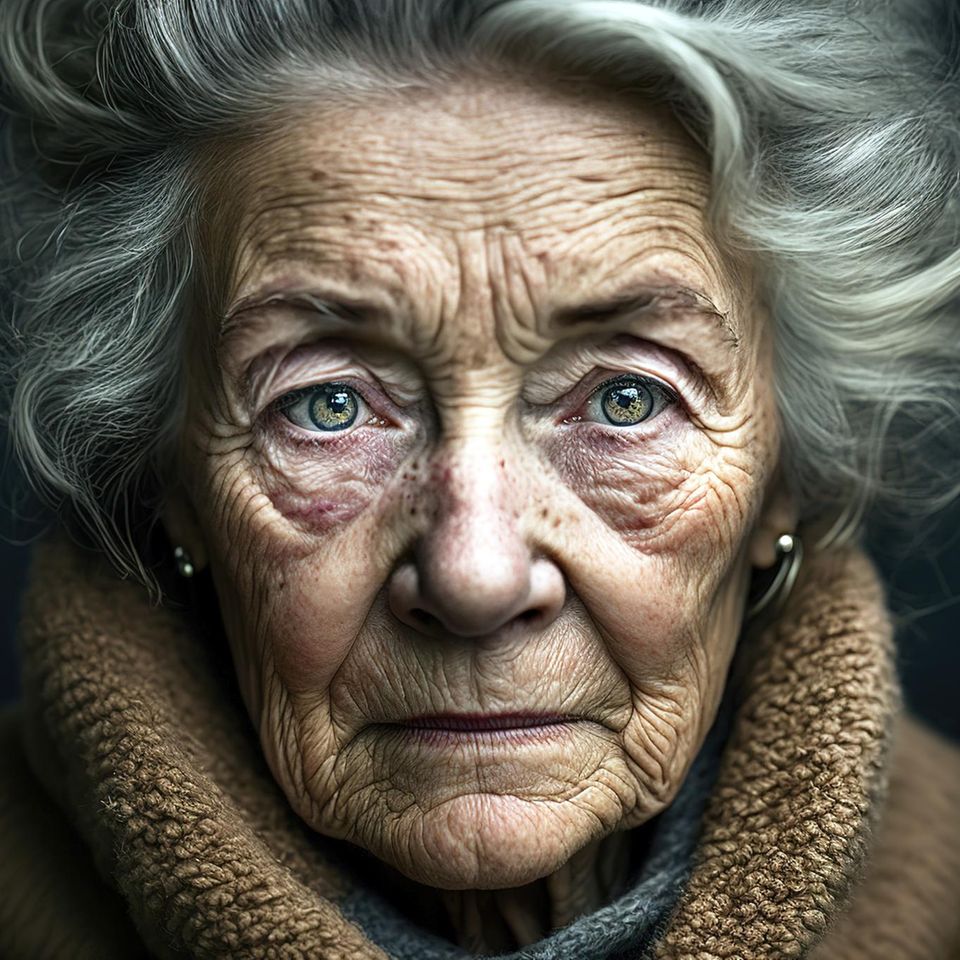 Porträt alte Frau schaut ernst