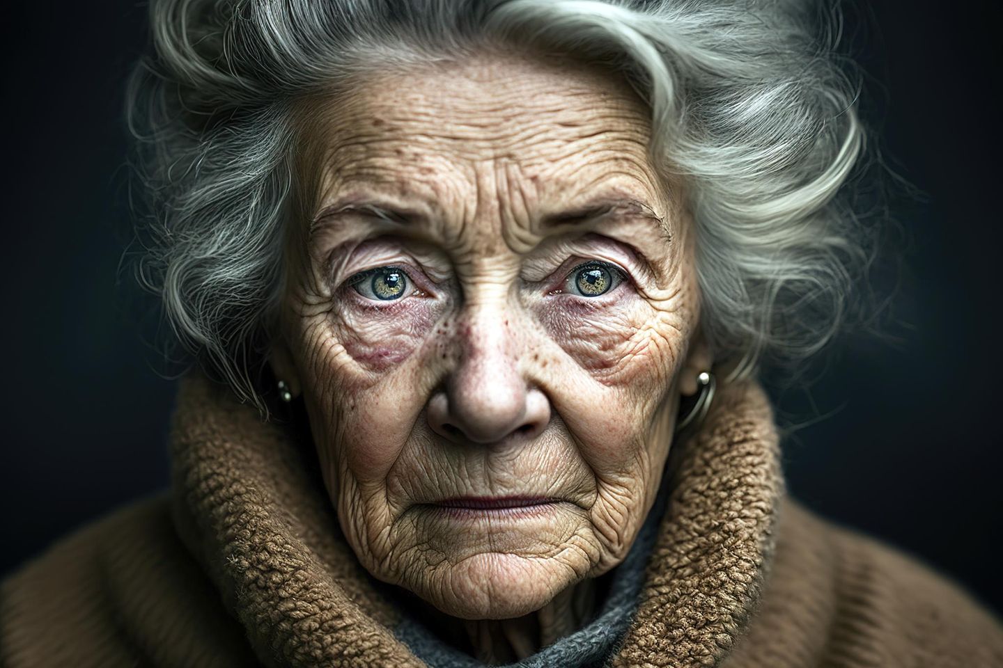 Porträt alte Frau schaut ernst