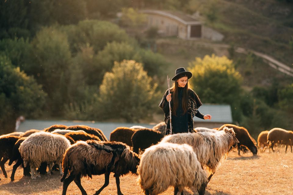 Schafskälte: Eine Frau mit Schafen