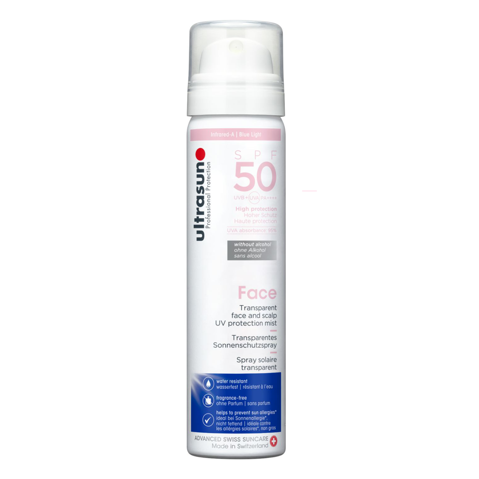 Das Spray eignet sich für das Gesicht als auch die Kopfhaut. 15 bis 30 Minuten vor dem Sonnenbad großzügig aufgetragen, schützt es mit Lichtschutzfaktor 50. Das Produkt ist transparent und kommt in praktischer Sprühdose. Von Ultrasun, 75 ml, kosten ca. 21 Euro.