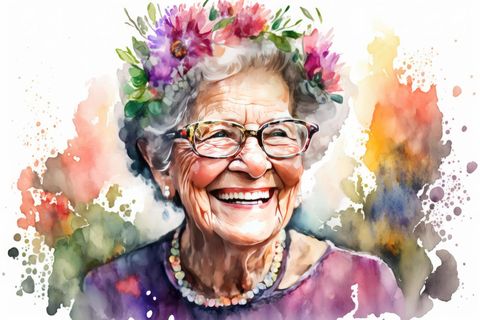 Alte, glückliche Frau (gemaltes Bild)