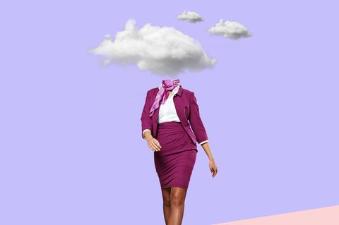 Psychologie: Eine illustrierte Frau mit Wolke vor dem Kopf