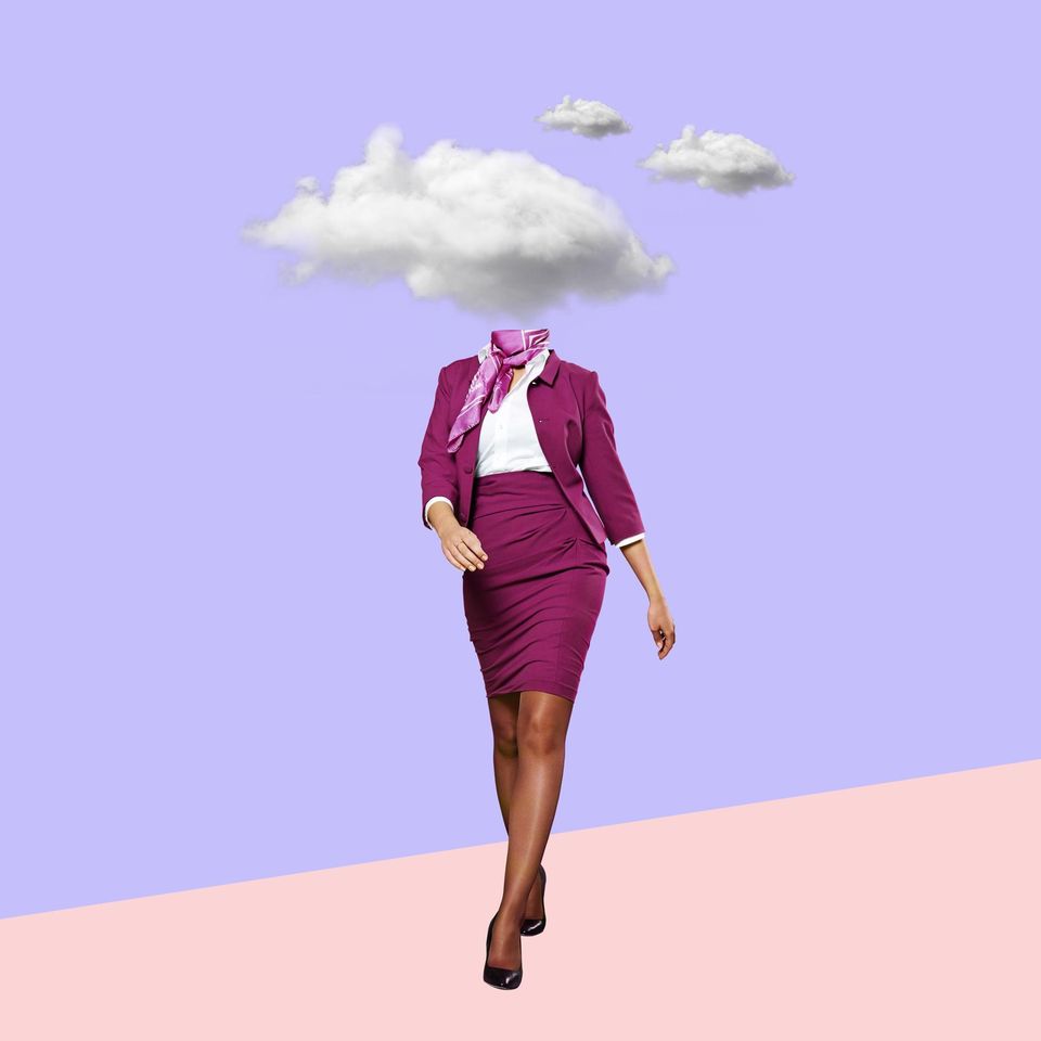 Psychologie: Eine illustrierte Frau mit Wolke vor dem Kopf