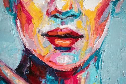 Malerei einer Kieferpartie mit Mund in knalligen Farben