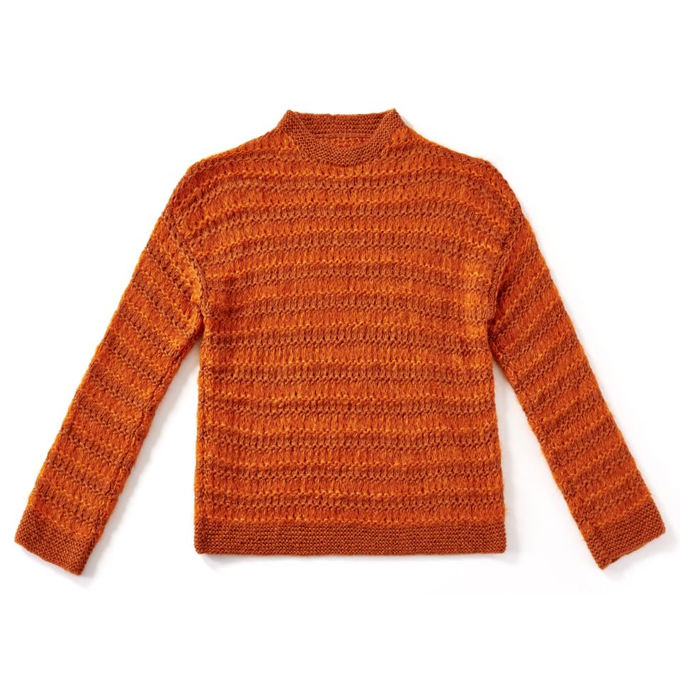 Pullover mit Querrippen stricken: orangener Pullover