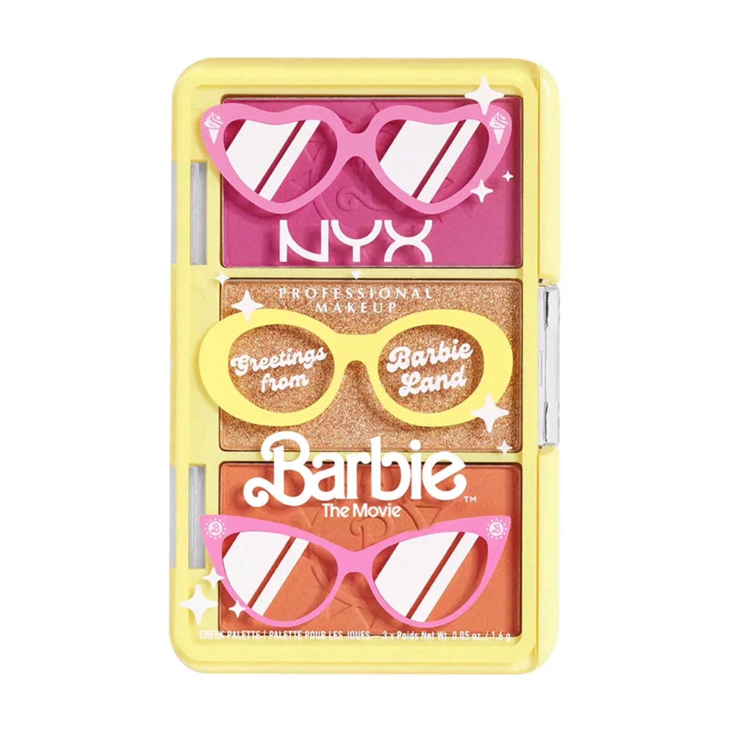 Extra für Barbie-Fans: Den Kinozauber kannst du noch eine Weile nachwirken lassen und mit diesen Wangenfarben der Limited Edition von Nyx in die Rosa-Glitzer-Welt eintauchen. Die Barbie Mini Cheek-Palette kostet etwa 14 Euro. 