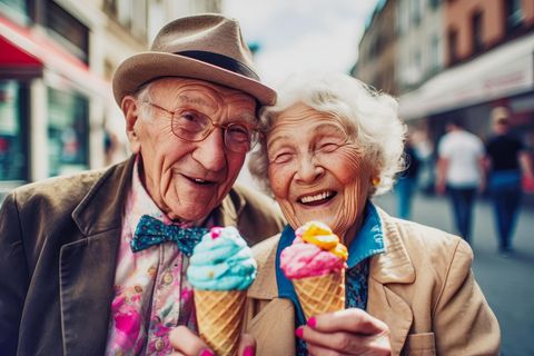 Granfluencer: Älteres Ehepaar isst Eis und ist fröhlich
