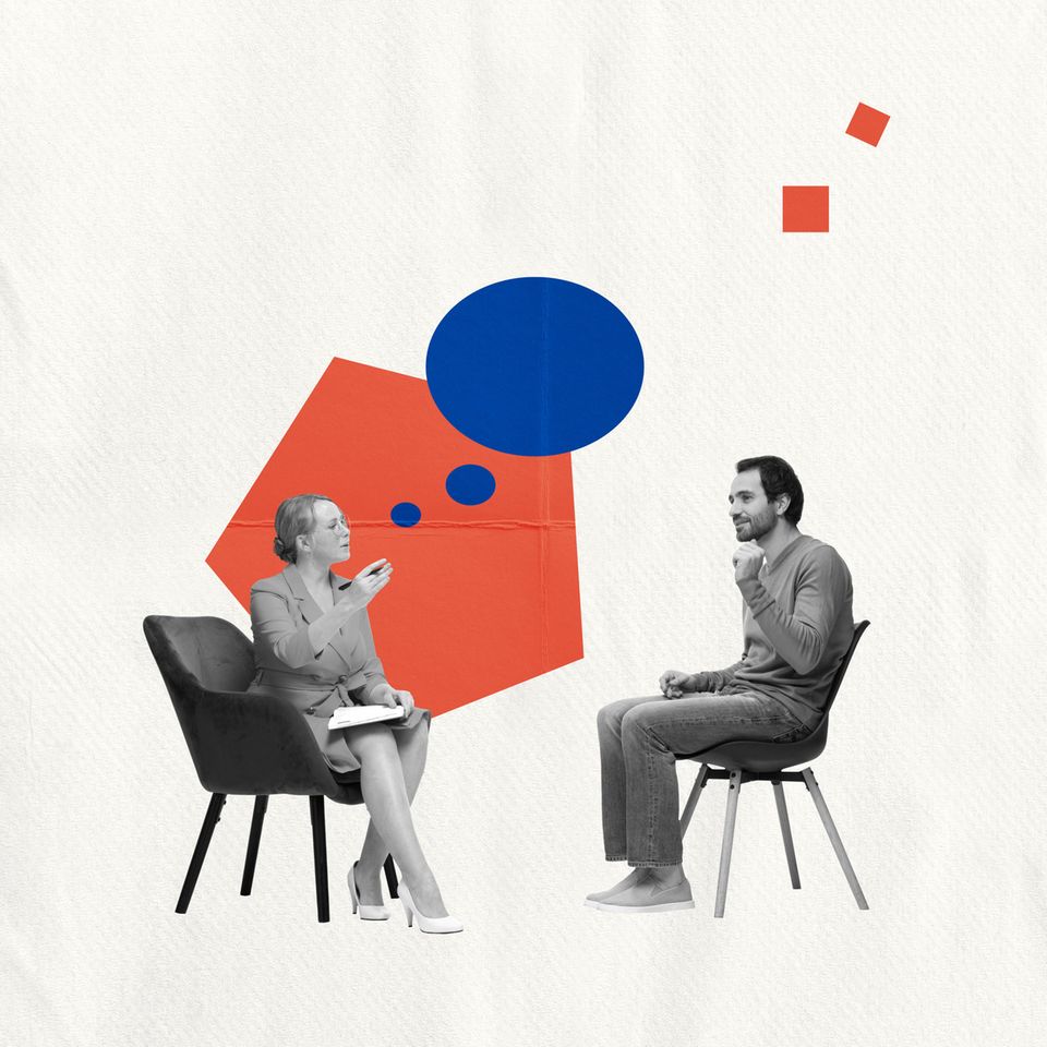 Zwei Menschen führen ein Gespräch (Illustration)