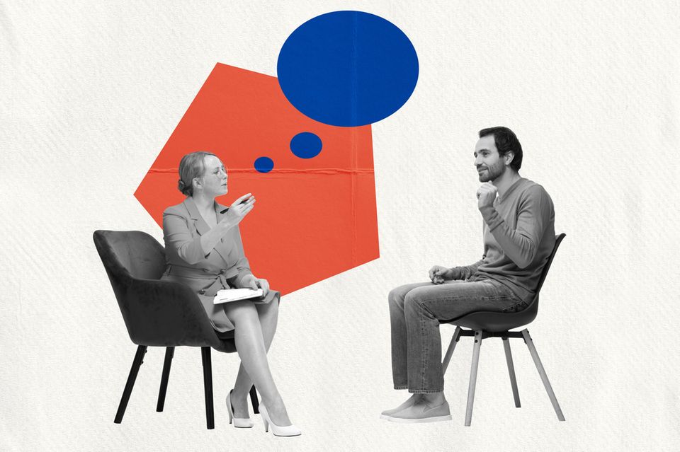 Zwei Menschen führen ein Gespräch (Illustration)