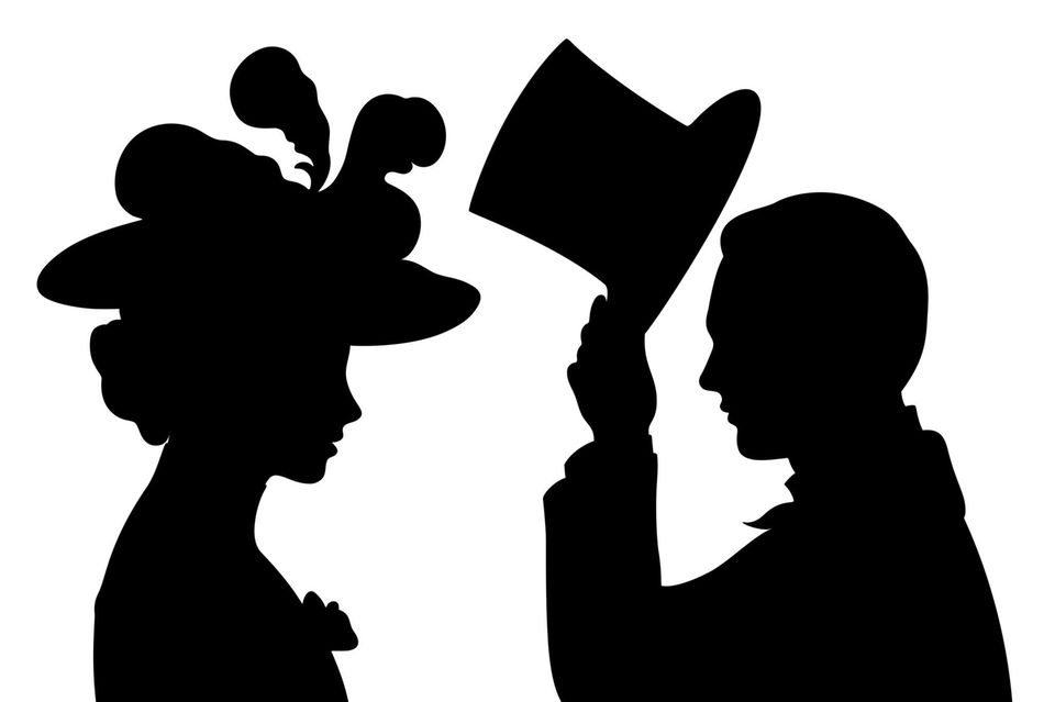 Schatten eines grüßenden Mannes und einer Frau (Illustration)