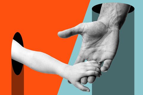Vater und Kind halten die Hand (Illustration)