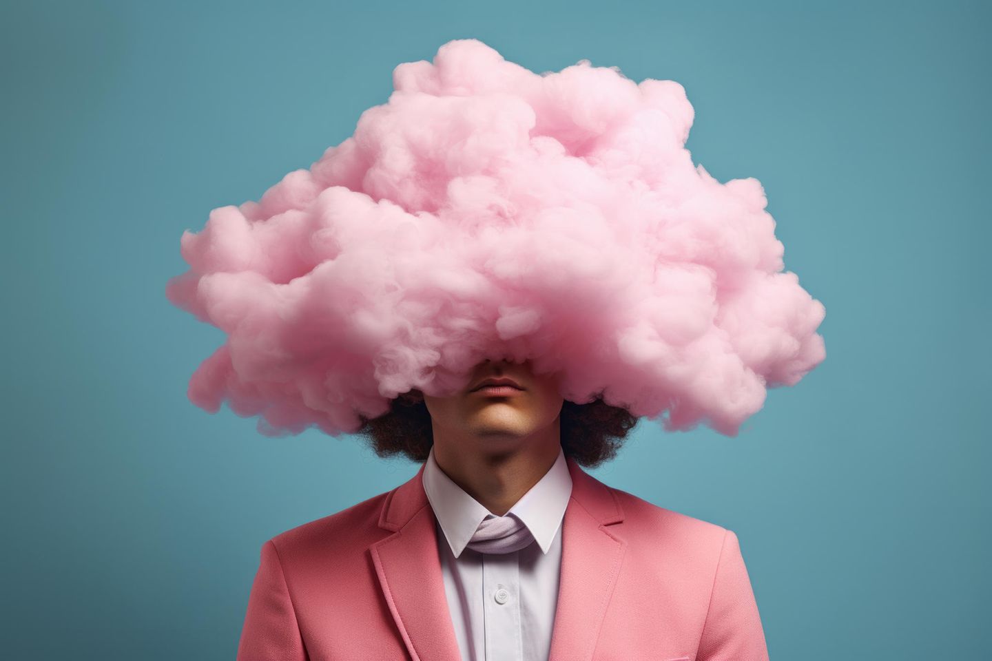 Mensch mit rosa Wolke als Kopf (abstrakte Illustration)