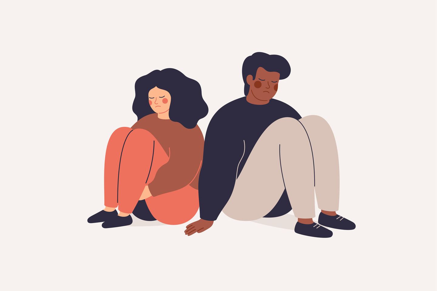 Illustration von zwei traurigen Menschen: 3 subtile Anzeichen, dass du jemanden verletzt hast – ohne es zu merken