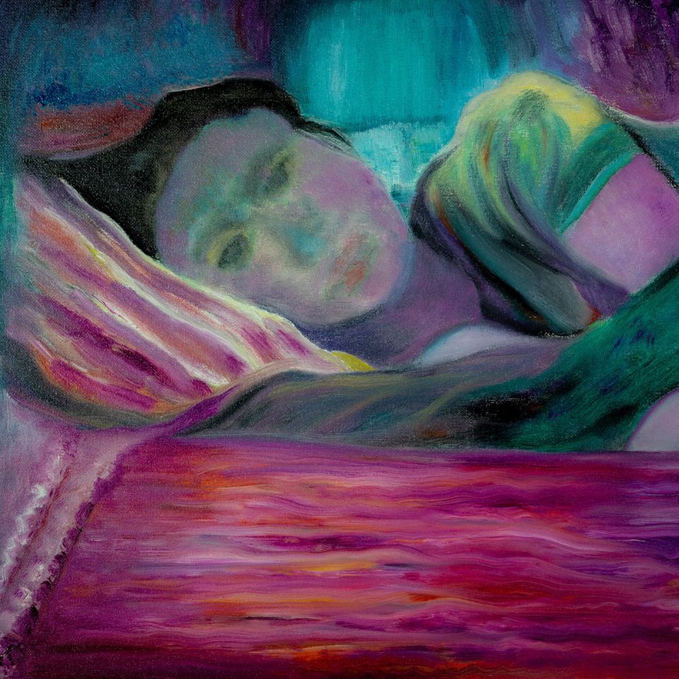 Gemaltes Bild einer Frau im Bett