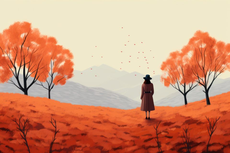 Bild einer Frau in einer Herbstlandschaft
