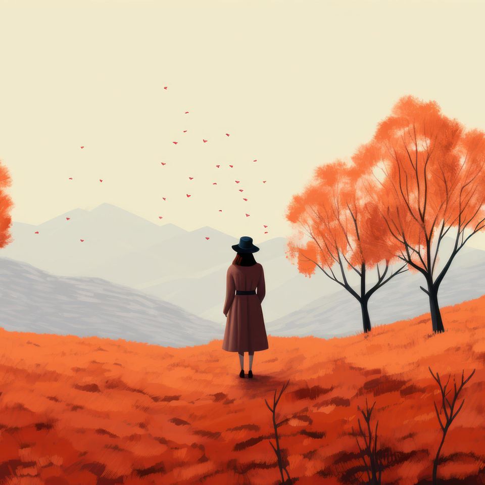 Bild einer Frau in einer Herbstlandschaft