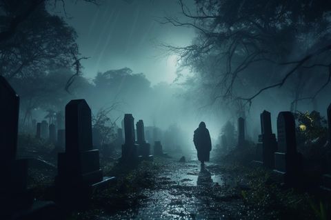 Halloween-Horoskop: Eine Person auf einem Friedhof