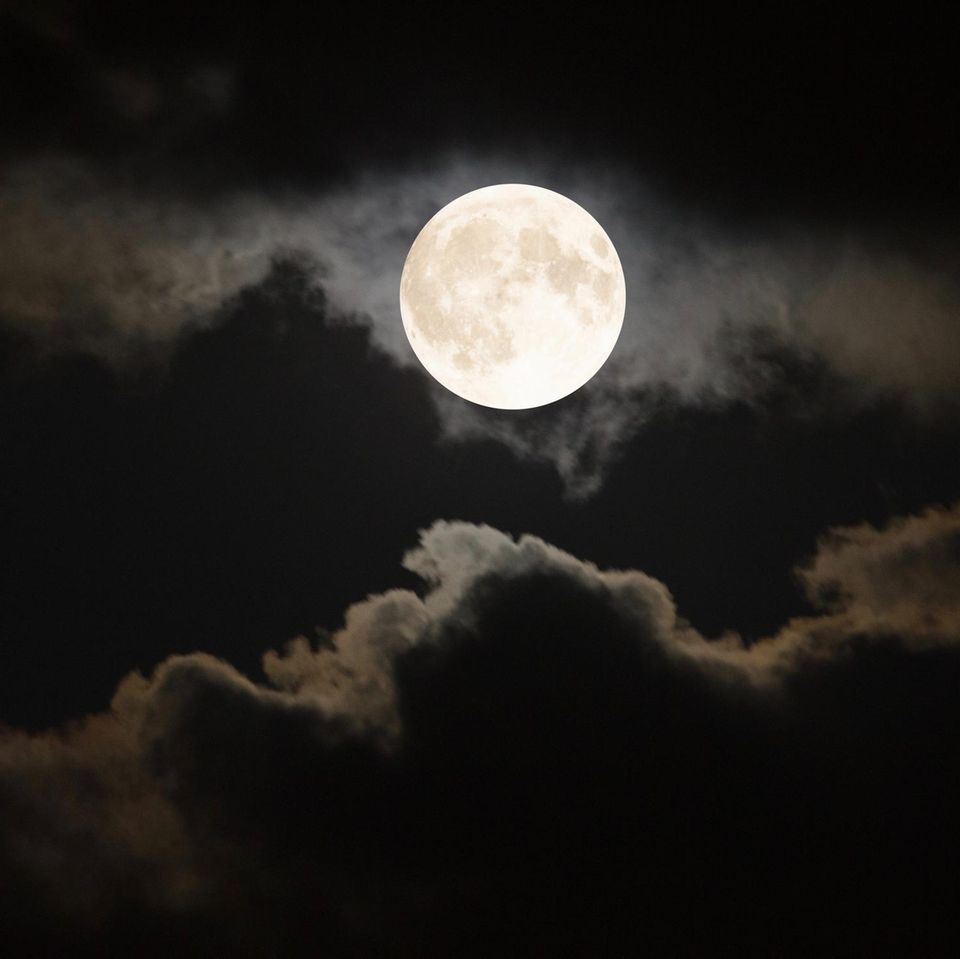 Vollmond-Horoskop: Ein Vollmond mit Nebel und Wolken