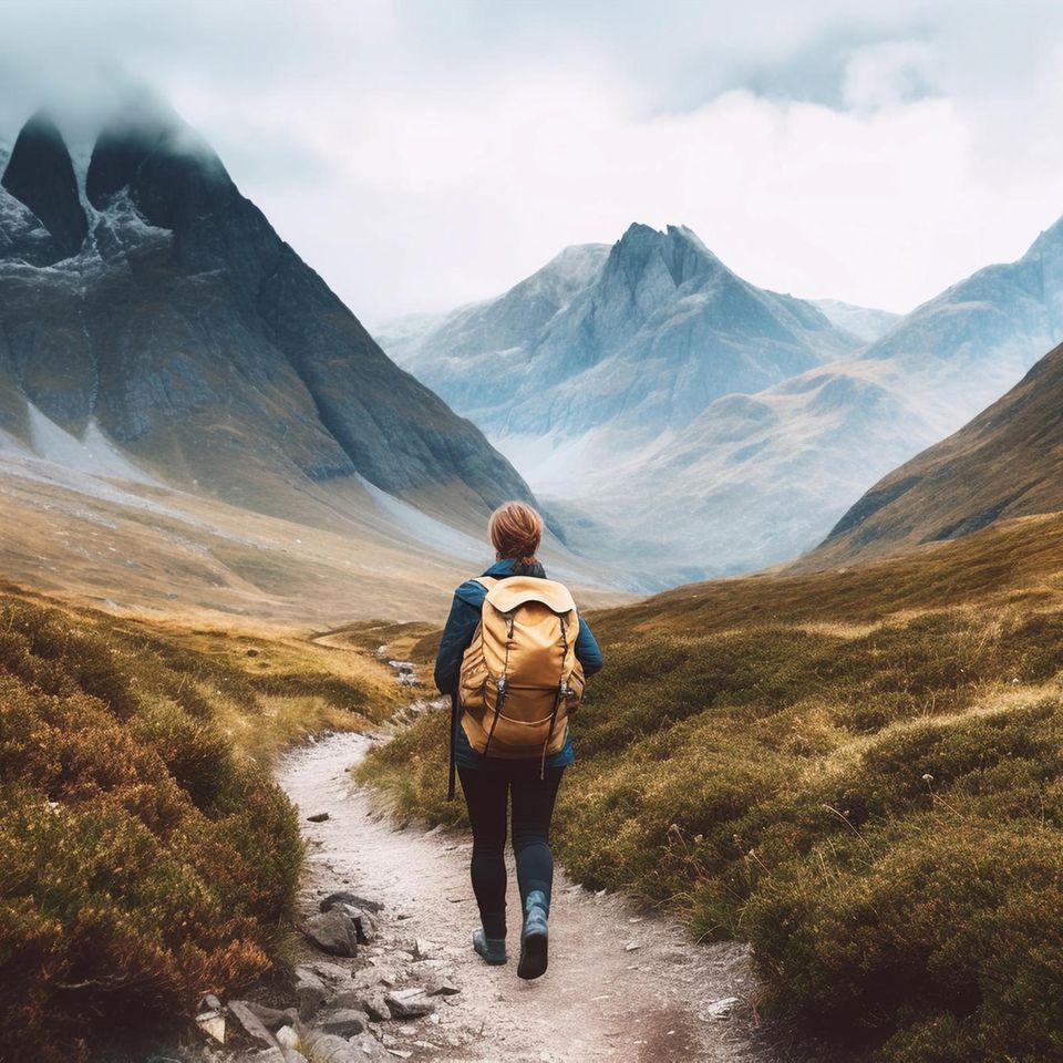 Frau wandert mit Rucksack in den Bergen | Rucking: Dieser Fitnesstrend ist sogar effektiver als Joggen