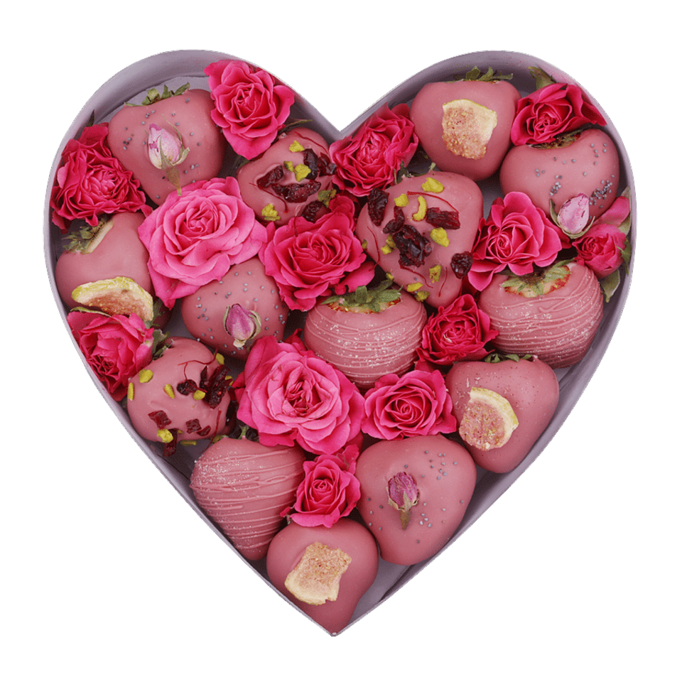Wer mag keine Schokolade? The Rosé Schoko-Erdbeeren stehen für romantischen Genuss. Die Box besteht aus 15-18 Schoko-Erdbeeren, die mit besonderen Toppings wie Rosenblüten, Feigenstücken und Safranfäden verziert werden. So wird jeder Genussmoment unvergesslich. The Rosé-Herzbox kostet circa 42 Euro. 