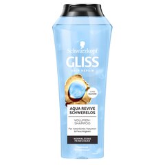 Mit Panthenol: "Gliss Aqua Revive Schwerelos Volumen Shampoo“ von Schwarzkopf für 3 Euro.