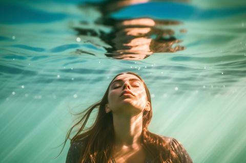 Frau unter Wasser: Dieses Warnsignal zeigt dir, dass du gerade besser auf dich achten solltest
