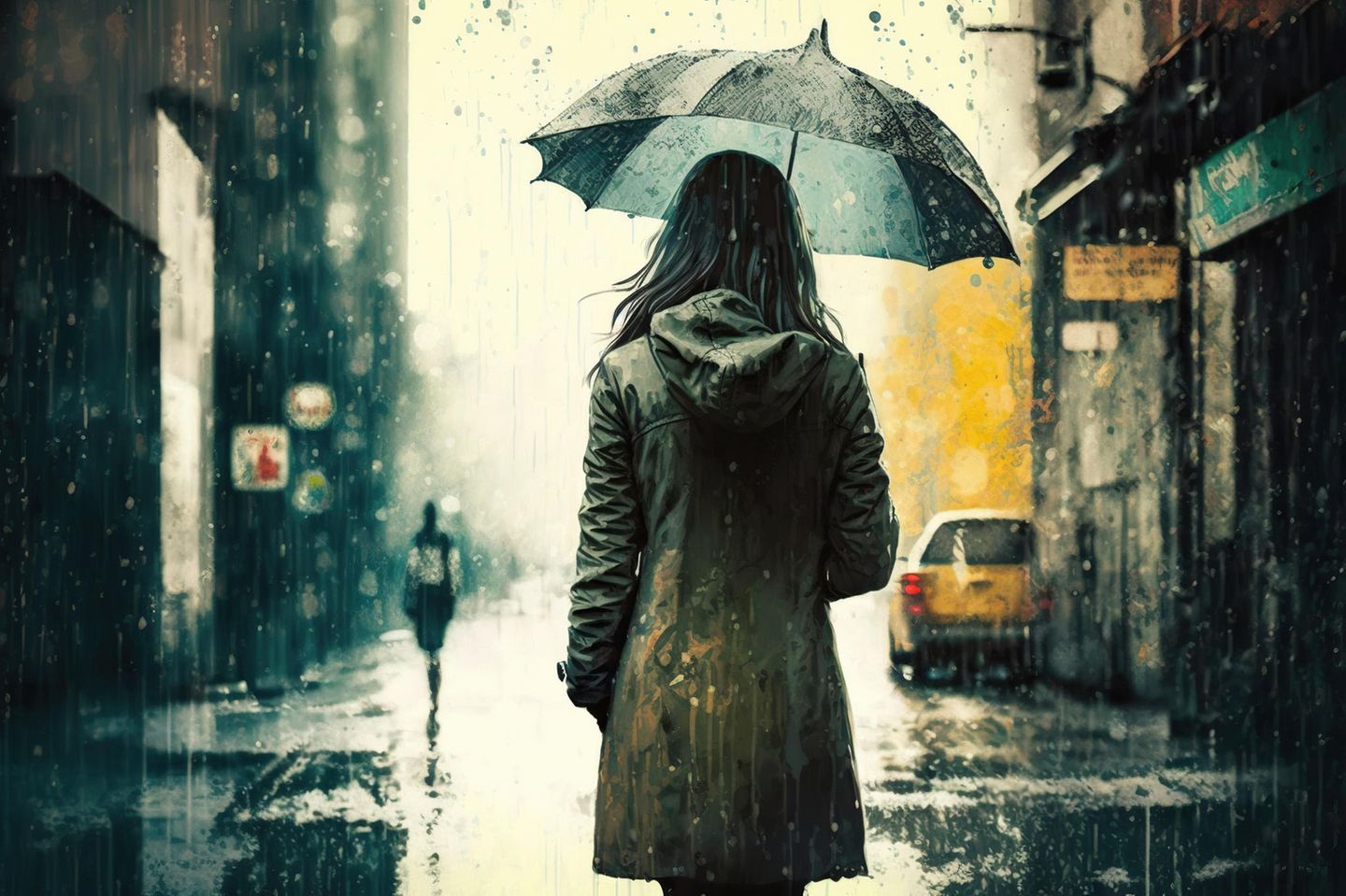 Psychologie: Eine Frau im Regen mit Schirm