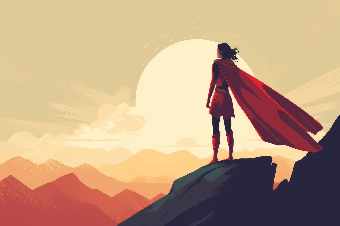 Psychologie: Abbildung einer Superheldin auf einem Berg
