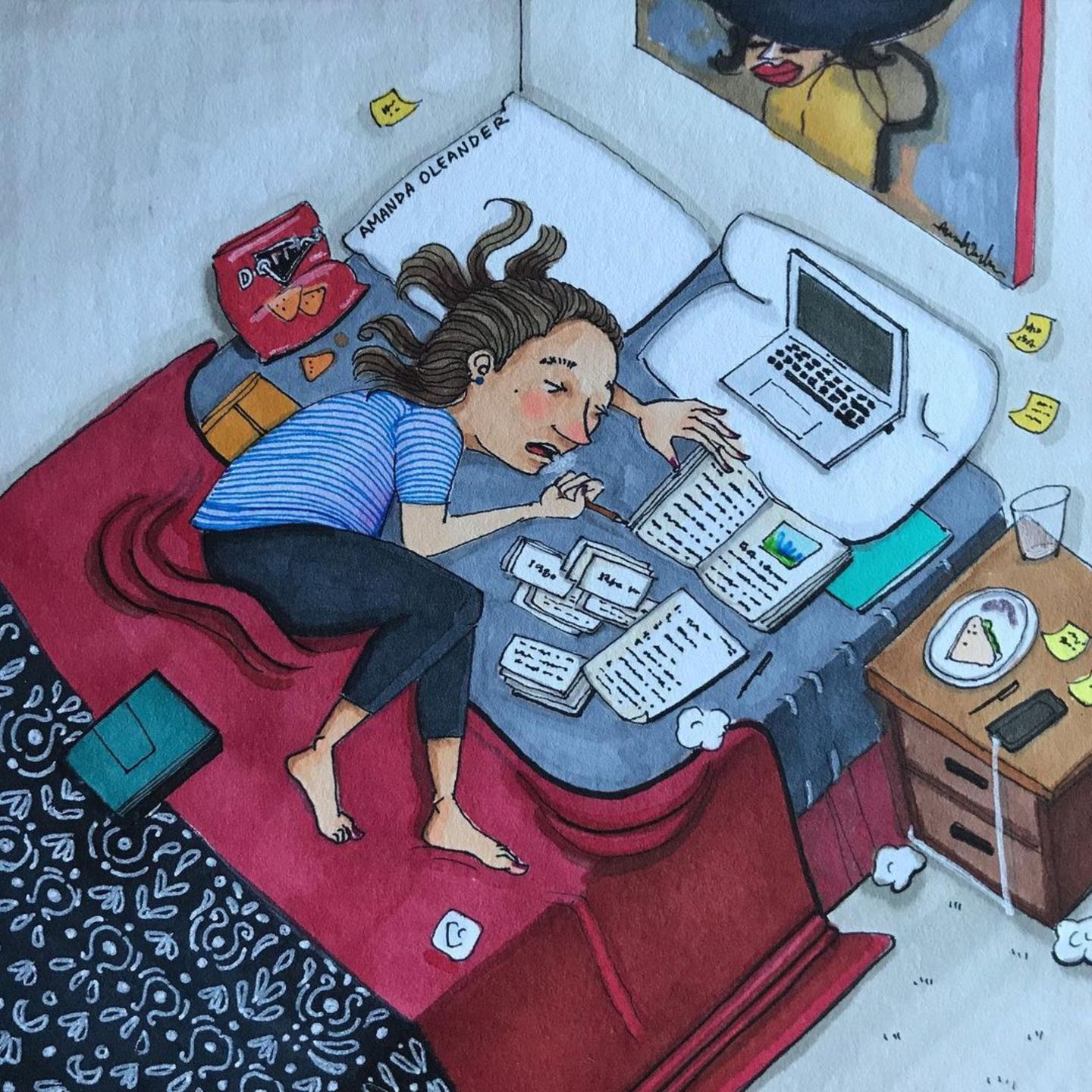 Comic: Frau liegt mit Laptob im Bett