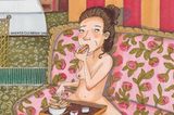 Comic: Frau isst Pommes auf Sofa