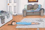 Comic: Frau liegt auf Teppich