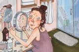 Comic: Frau vor Gesichtsspiegel