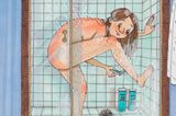 Comic: Frau rasiert sich unter der Dusche