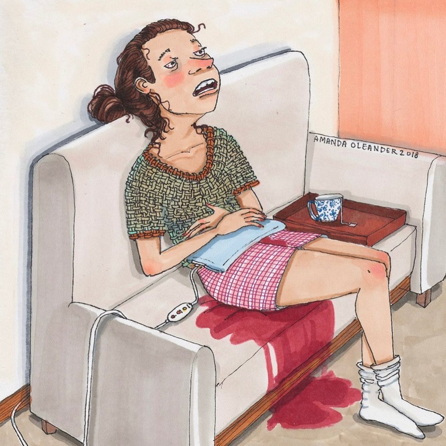 Comic: Frau sitzt auf Sofa