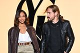 Power Couple bei Saint Laurent: Paris-Fashion-Week-Gäste Zoe Saldana und Marco Perego sind beide Fans von stylischen Lederjacken.