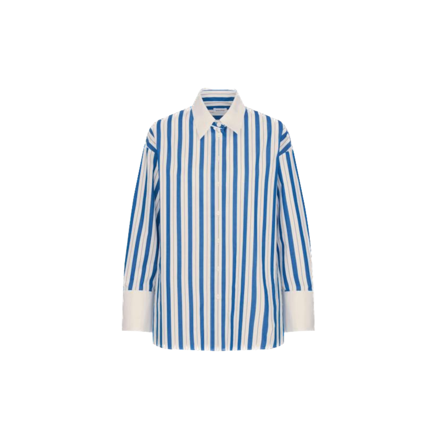 Mit der Bluse sind Modeliebhaber:innen auf dem richtigen Streifen! Das überlange Hemd mit blauem Muster bringt lässige Eleganz in den Kleiderschrank. Von Seidensticker, kostet etwa 120 Euro. 