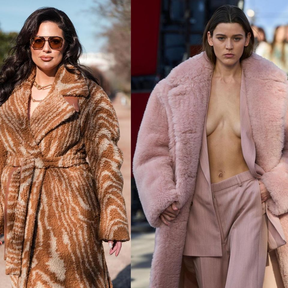 Stella McCartney macht alles richtig: Ashley Graham und die Models auf dem Runway tragen üppige Faux-Fur-Kreationen. 